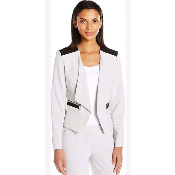 Nine West Jackets & Blazers - Nine West Blazer Gray Black Open Front Cropped‎ Long Sleeve Suit Jacket 14 NWOT